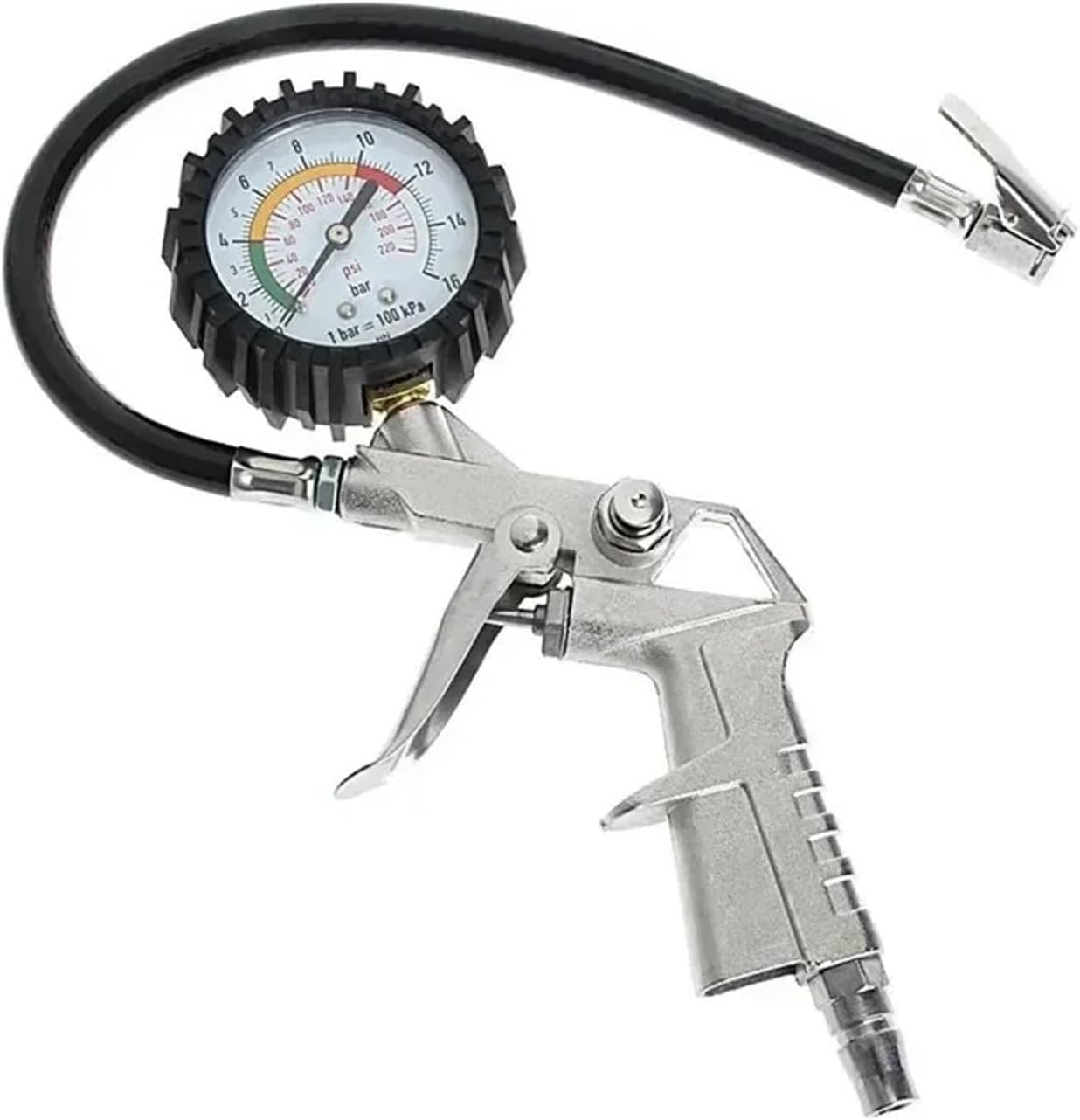 Silver Dial High Precision Tire Pressure Gauge (220PSI) - Air Pump Gun for Car Tire Pressure Monitoring