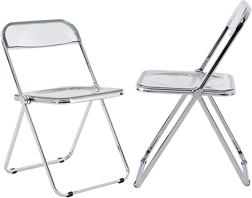 Silla plegable ligera de acrílico transparente, silla plegable apilable a granel, sillas de eventos con marco de metal para fiestas exteriores y