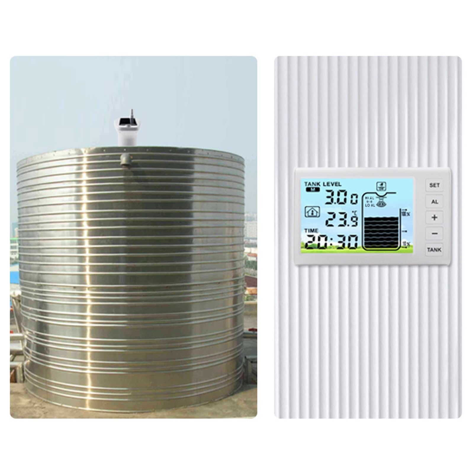 Cocoarm Ultraschall-Füllstandssensor, Wassertank-Füllstandsmesser aus ABS, 1 Bis 5 M Reichweite, Kabellose Anzeige, IP65-Sender, Temperaturüberwachung für Haushaltswassertanks, Brunnen, Zisternen