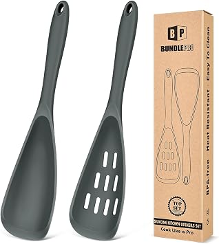 Pack of 2 Cooking Spoons for Non Stick Cookware, Multifunction Spatula Spoon BPA-Free, One-Piece Design, Suitable for Scooping, Scraping, Serving and MixingGRAY