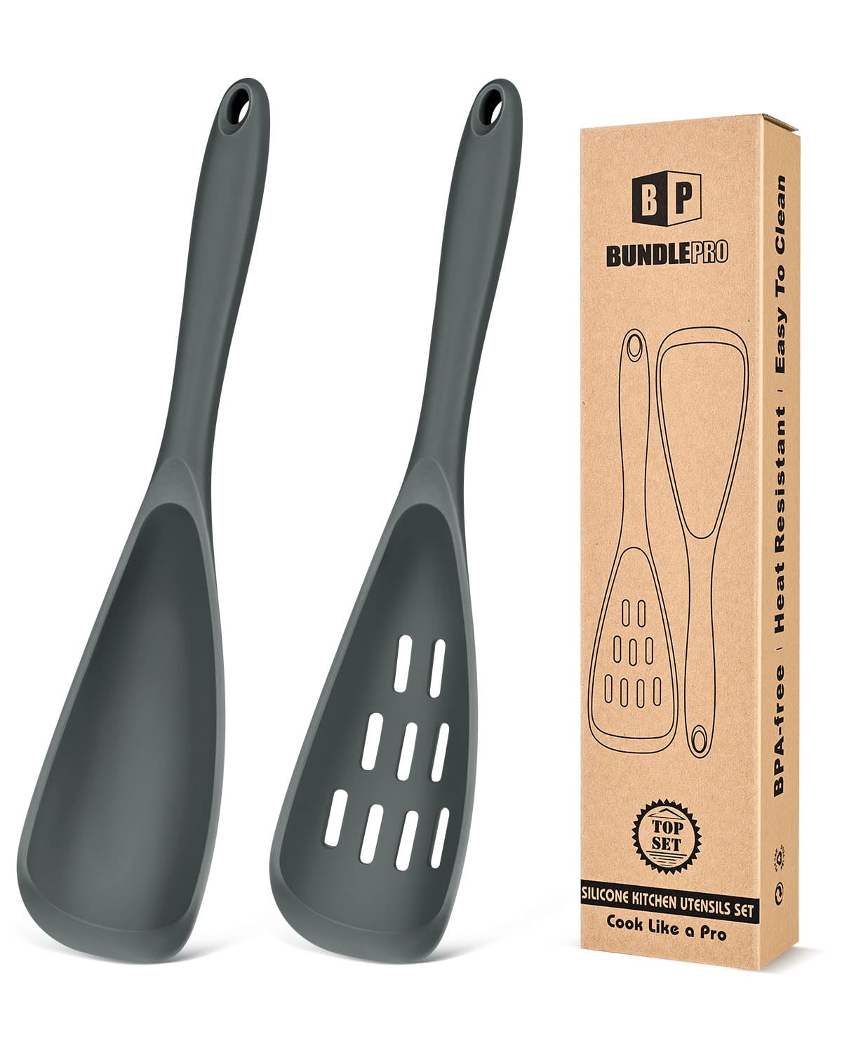 Pack of 2 Cooking Spoons for Non Stick Cookware, Multifunction Spatula Spoon BPA-Free, One-Piece Design, Suitable for Scooping, Scraping, Serving and Mixing(Gray)