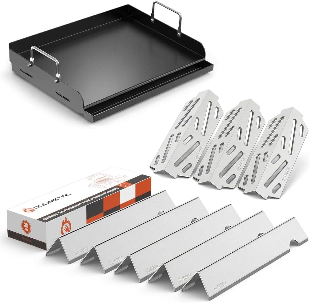 QuliMetal Nonstick Nanoceramic Griddle Plate, Genesis ii Flavorizer Bars Heat Deflector Replacement Parts for Weber Genesis II 300 /LX 300