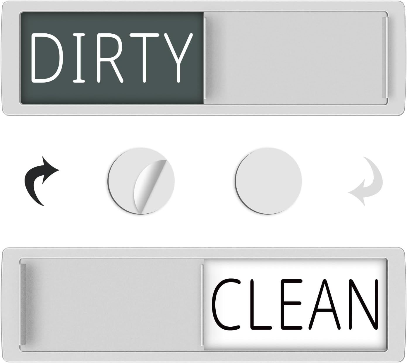 YauYik Dishwasher Magnet Clean Dirty Sign Shutter Only Changes When You Push It Non-Scratching Strong Magnet or Adhesive Options Indicator Tells Whether Dishes are Clean or Dirty (White/Grey)