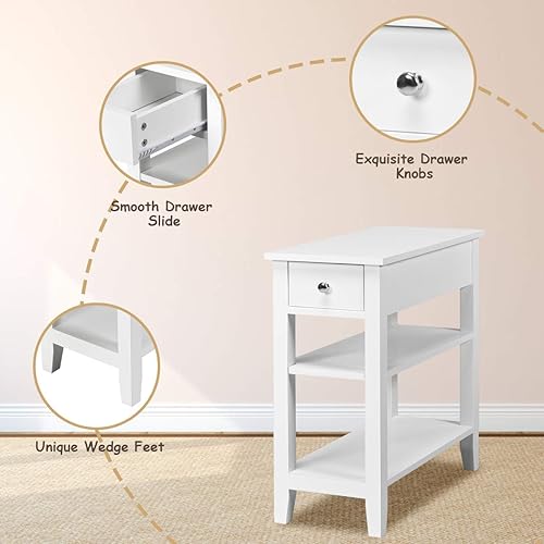 Miniatura 5 de Giantex - Mesa auxiliar de 3 niveles con cajón y estantes dobles, para dormitorio, sala de estar, hogar y oficina, también para teléfono mesa o como