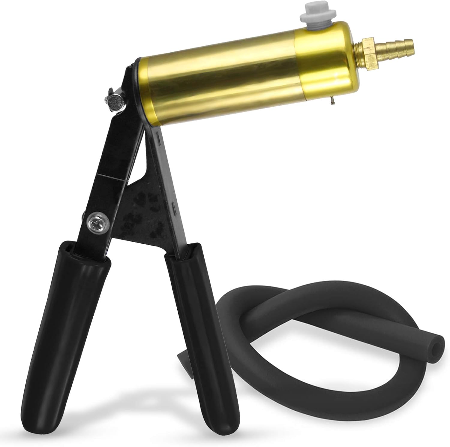 LeLuv Ultima Black Rubber Padded Grips, Brass Vacuum Pump Handle - with Black Silicone Hose