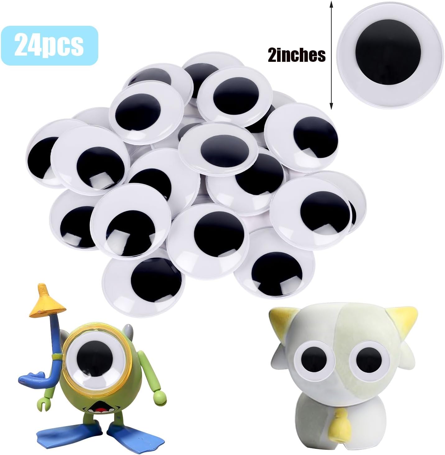 DECORA 2 Inch Large Wiggle Eyes, 24pcs Round Plastic Googly Eyes Self Adhesive Black Eye for Handmade DIY Crafts