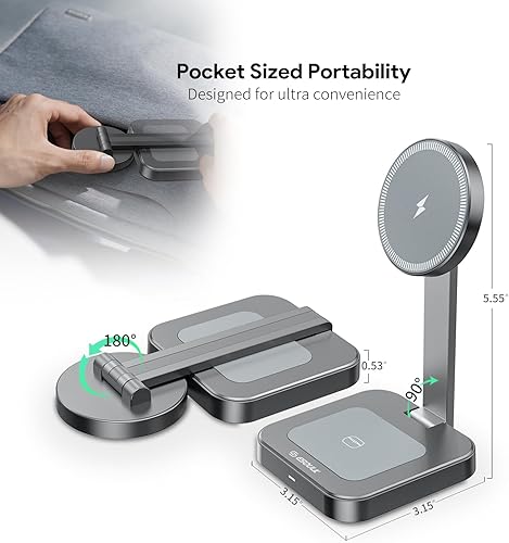 Miniatura 6 de Esoulk Estación de carga inalámbrica plegable 2 en 1 para iPhone, Apple Watch, AirPods, compatible con iPhone 12-16 Series (2 en 1