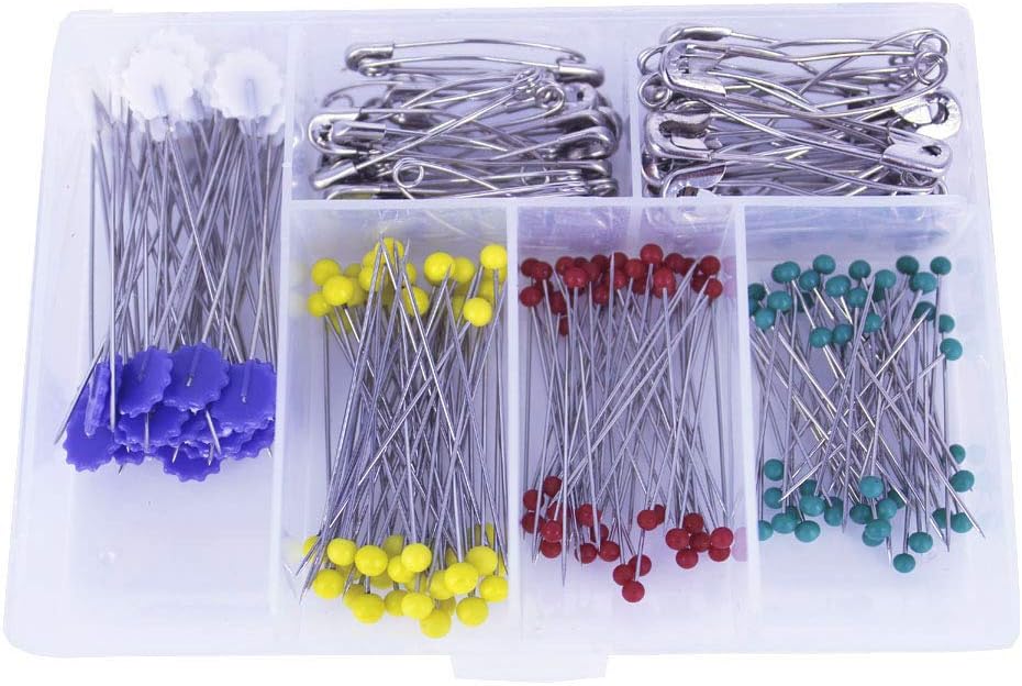 Bestartstore 250pcs(1box) Curved Basting Safety Pins & Flower Head Pins & Glass Head Straight Pins Set for Sewing Dressmaking Knitting Crafts