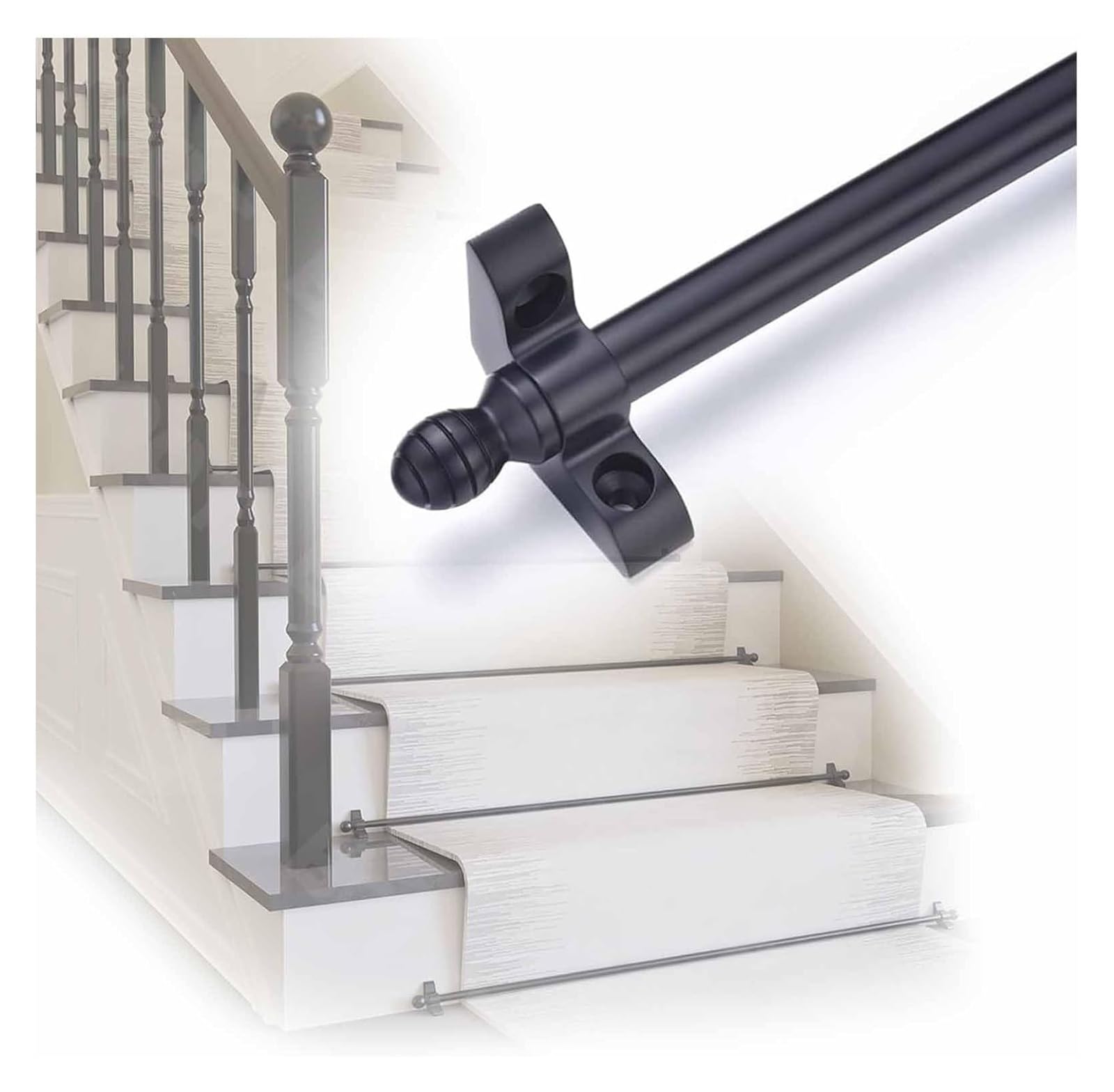 Tige de pression tapis escalier laiton noir réglable anti-glisse pour marche en bois
