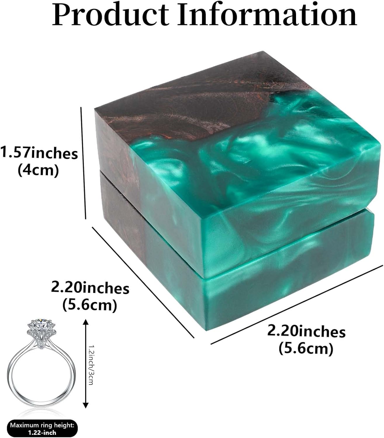 Wedding Ring Box, Engagement Ring Box with Single Slot Handcrafted Stabilized Wood and Resin Jewelry Box for Proposal Wedding Ceremony, Jewelry Organizer Elegant and Retro Ring Holder Box(Green)