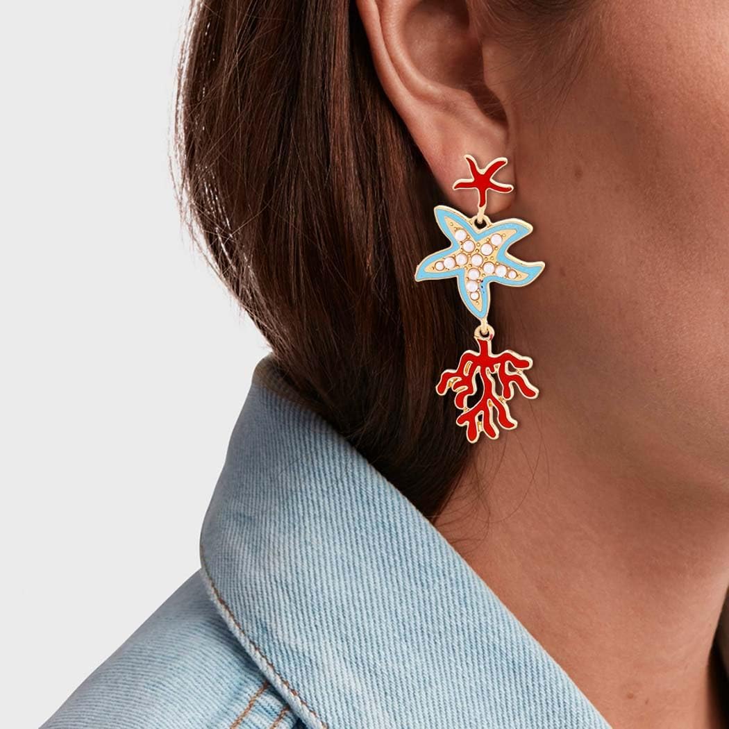 Sea Drop Earrings Funny Shell Star Fish Earrings Dangle Trendy Summer Beach Earring Cute Ocean Animal Earring Jewelry for Women - Image 2