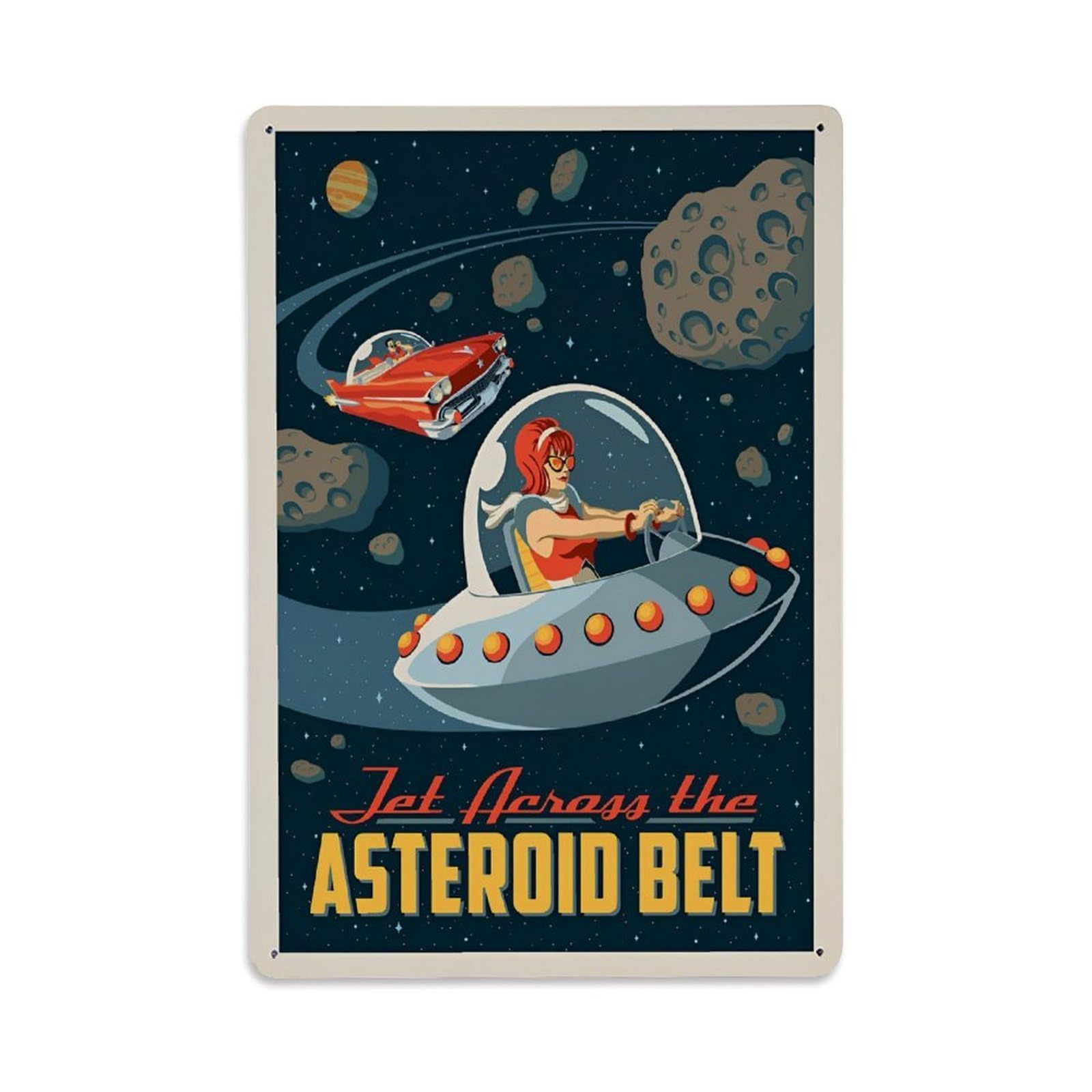 Vintage Space Poster Asteroid Belt Metal Tin Sign Wall Decor for Cafe, Club, Garden Metal Poster 8x12Inch