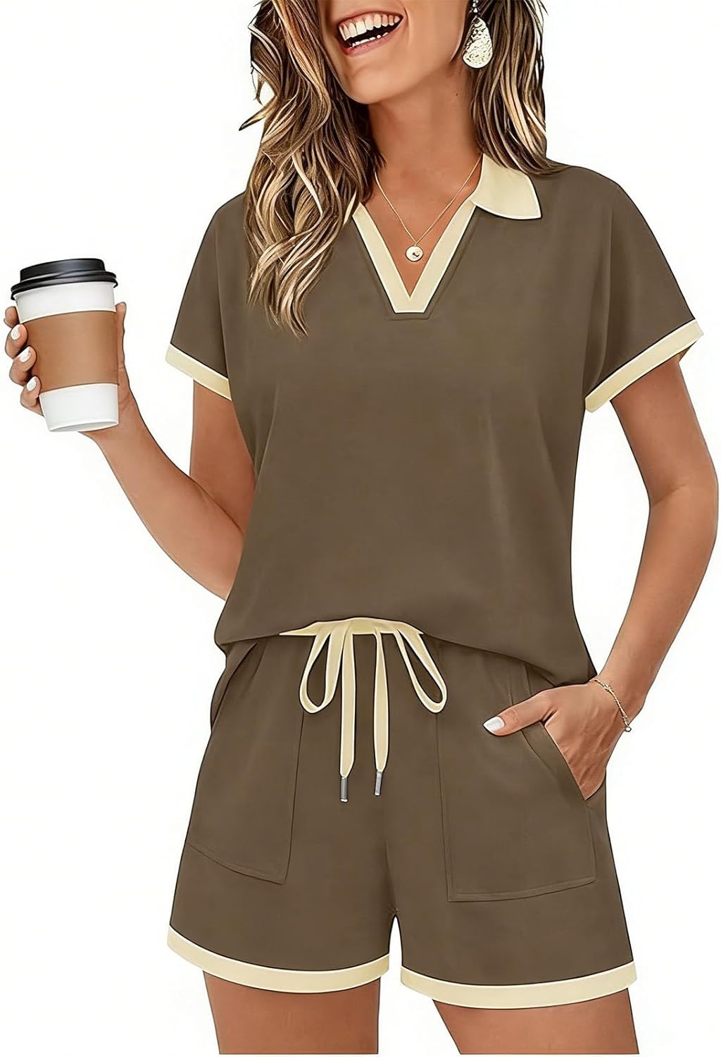 TANGNADE Short Sets for Women 2 Piece Vacation Lounge Set Shorts and Top Matching Sets Clothing Summer Cruise Outfits