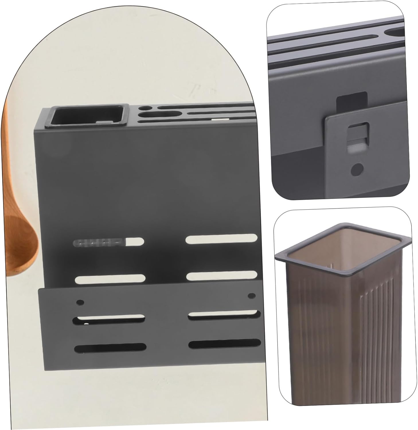 Luxshiny Wall Mounted Utensil Holder with Drainage Multi Functional Kitchen Storage for Chopsticks and Spoons Space Saving Design for Tidy Organization Style