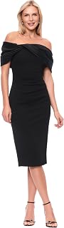 Betsy & Adam Women's Scuba Crepe and Taffeta Off the Shoulder Knee Length Dress