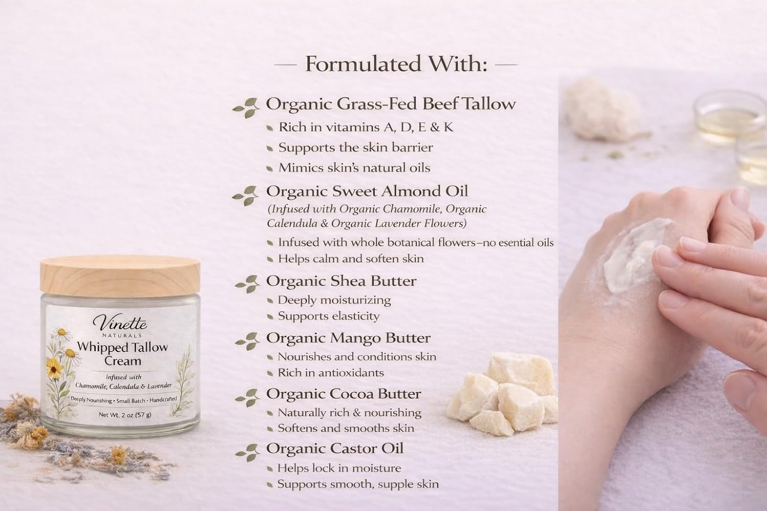 Organic Grass-Fed Tallow Cream Moisturizer for Face and Body