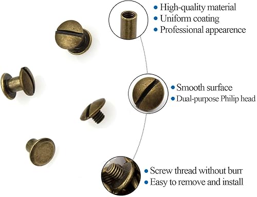 Miniatura 3 de 36 piezas de bronce redondo de metal Chicago tornillos de encuadernación surtido, kit surtido de remaches de uñas Chicago botón DIY decoración