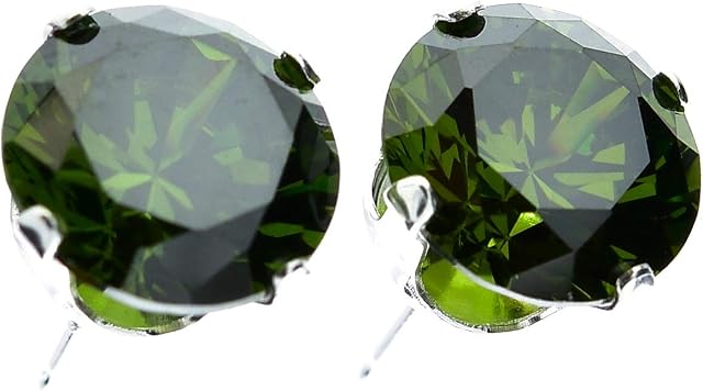 pewterhooter® 8mm Earrings for Women  925 Sterling Silver studs made with sparkling Olivine crystal - Gift Box