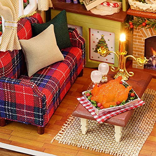 Kiboule DIY Kit de casa de bonecas em miniatura de Natal Realista Mini 3D Casa de madeira Artesanato