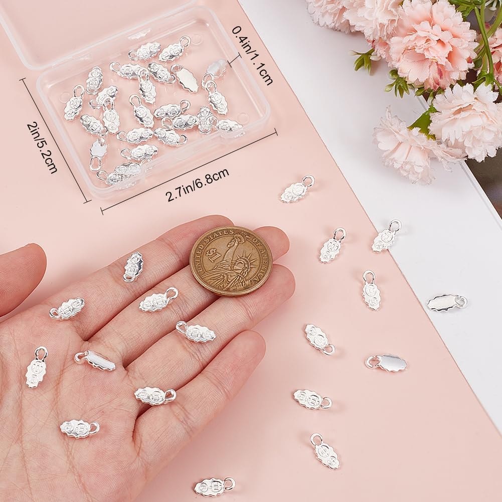 Beebeecraft 1 Box 30Pcs Glue on Bails Leaf Pendant Bails Charms 925 Sterling Silver Plated Flat Pad Shovel Charms Connector for Jewelry Making DIY
