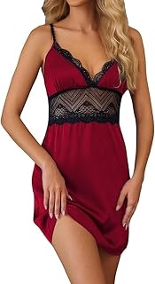 VAIA Elegant Lace Trim Satin Nightdress, V-Neck Sleepwear with Adjustable Straps, Black Price In India