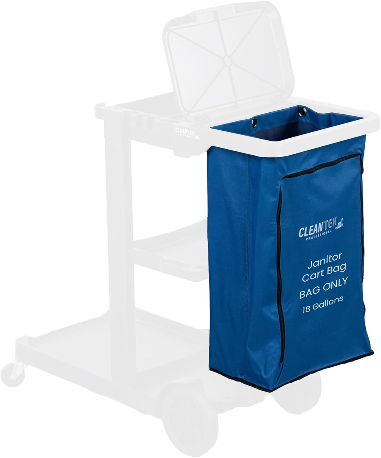 Restaurantware-Janitor CART Bag ONLY: Clean Tek Professional 18 Gallon Janitorial Bag, 1 Heavy-Duty Receptacle with Zipper - Janitor Cart Sold Separately, Durable, Blue Plastic Replacement