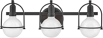 Hinkley Somerset Medium Three Light Bath Vanity Wall Fixture, G40 Bulbs in Photos (not Included), Shade-Free Fixture, Mount Up/Down, Black Finish