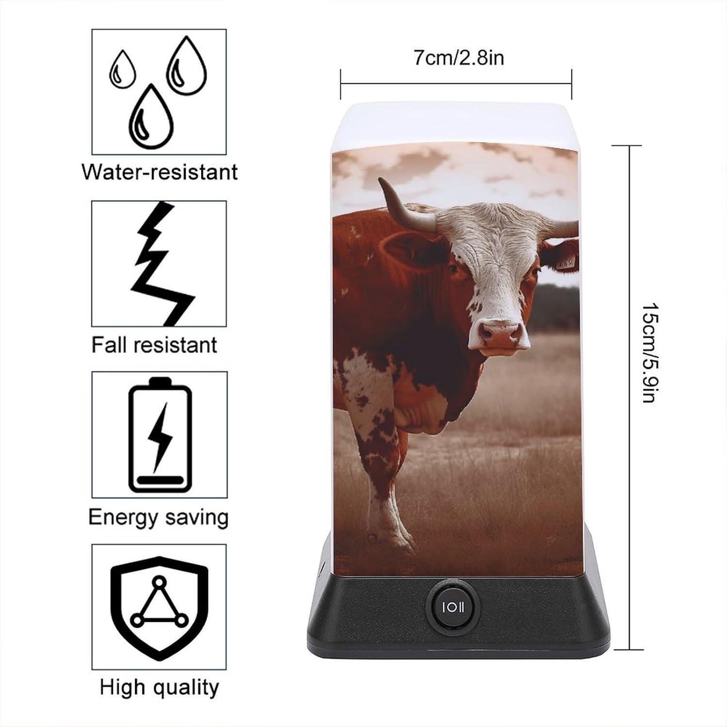 Desk Lamp for Office Home Dimmable Small Desk Lamp Texas Cow Battery Operated Lamp for Reading Study Work