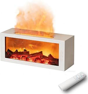 Fireplace Diffusers,Flame Essential Oil Diffuser with Remote Control,300ml Small Humidifier for Home Room Decor Gift for Women (White)
