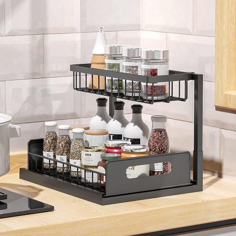 Highline Supply - Under Sink Organizer, 2-Pack, Kitchen Pantry Closet Bathroom Organization, Sliding Pull-Out Cabinet Organizing Rack, Metal Made for Durability, Black