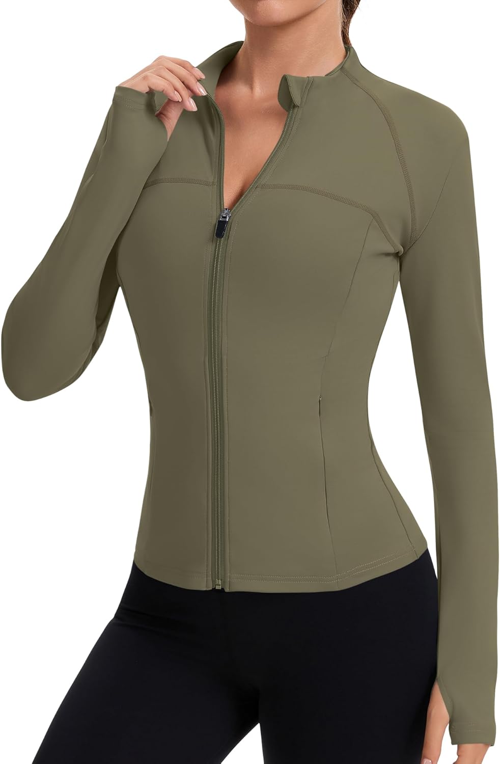 Rapbin Women's Full Zip Workout jackets Runing Slim Fit Athletic Tops With Thumb Holes