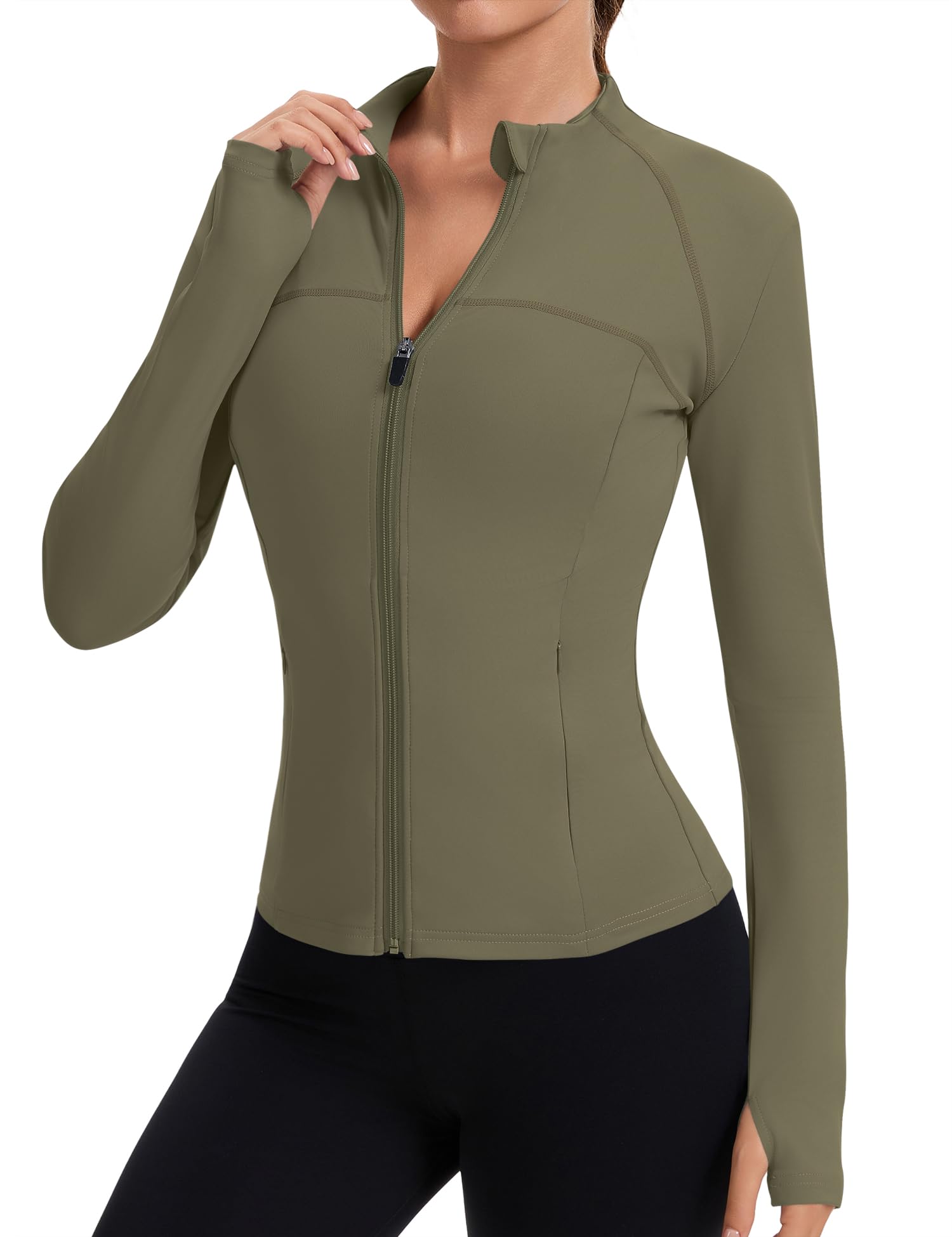 Women's Full Zip Workout jackets Runing Slim Fit Athletic Tops With Thumb Holes