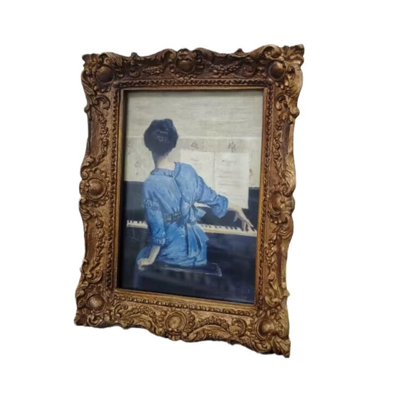 Cadre photo antique en résine ornée style vintage moulure relief doré baroque