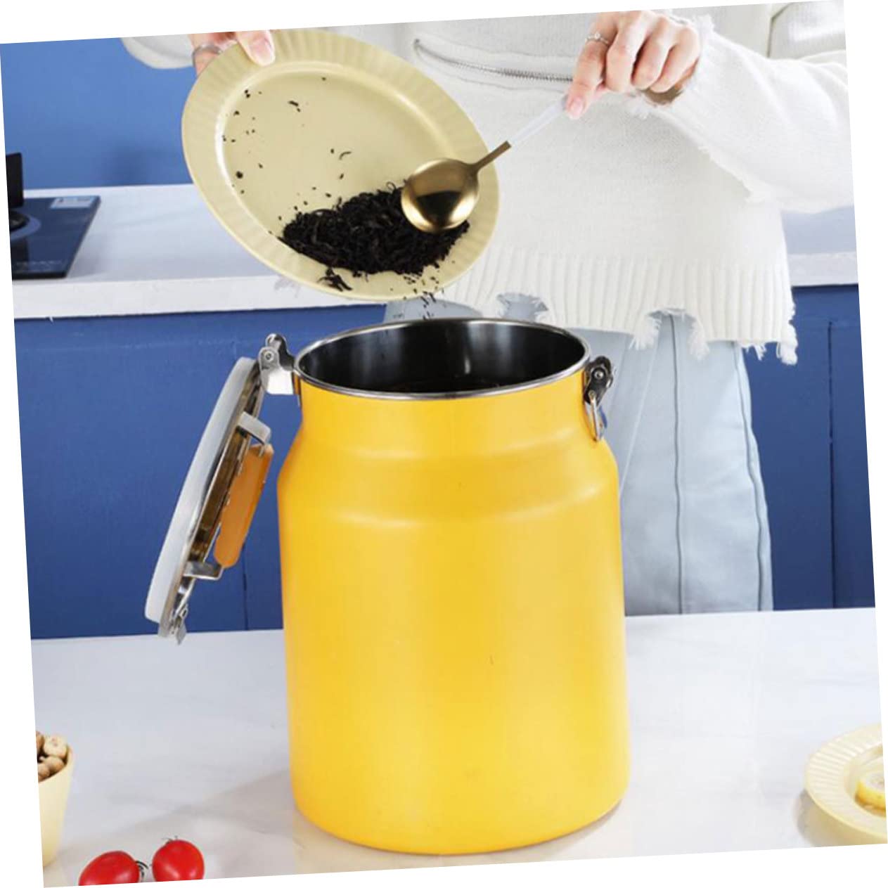 Gatuida Contenitore per Riso in Acciaio Inox Giallo, Secchio Sigillato