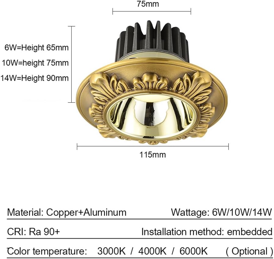 2 Pack LED Downlight Round Recessed Lighting Fixtures 4inch Brushed Brass Downlight,6W-14W,Daylight Retrofit Downlight Ultra Thin Recessed Light Opening Size: 75mm
