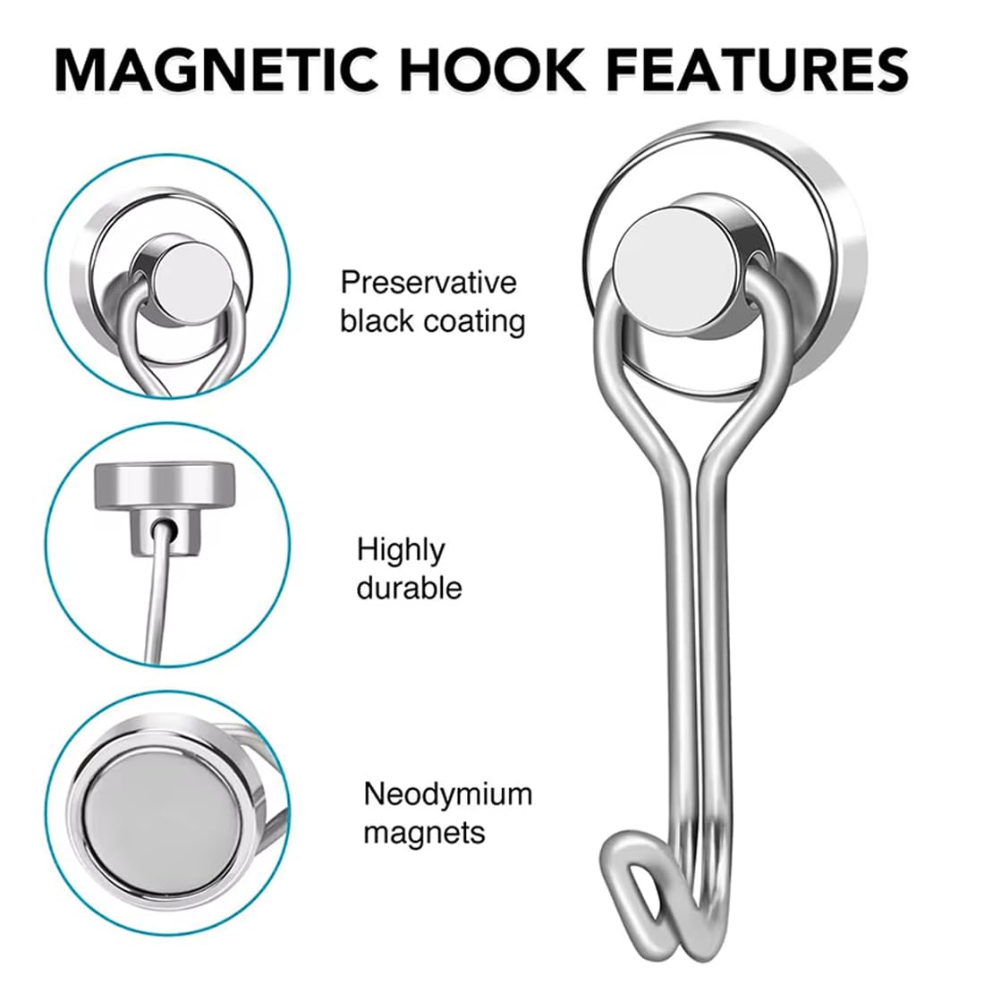 8 Pezzi 20MM Ganci Magnetici 12KG Forza, Neodimio Ruotabile per Cucina, Camera da Letto, Ganci Magnetici Cucina Ruotabile, Ruotabile Magnete con Gancio