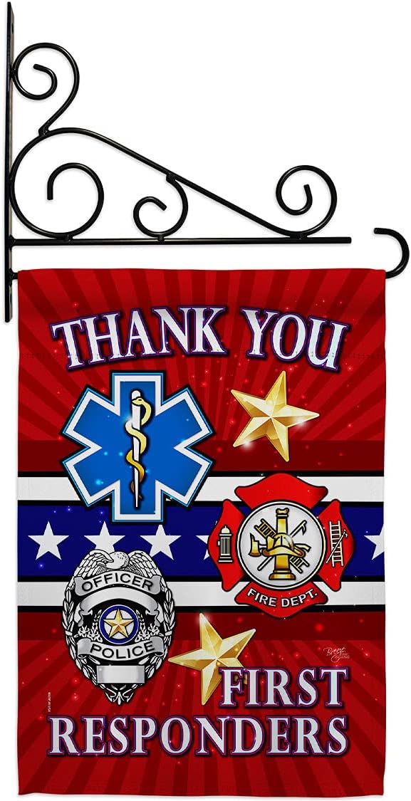 First Responders Garden Flag - Set Wall Holder EMT Paramedic EMS Nurse Emergency Medical Technician Supoort Official - House Decoration Banner Small Yard Gift Double-Sided Made In USA 13 X 18.5