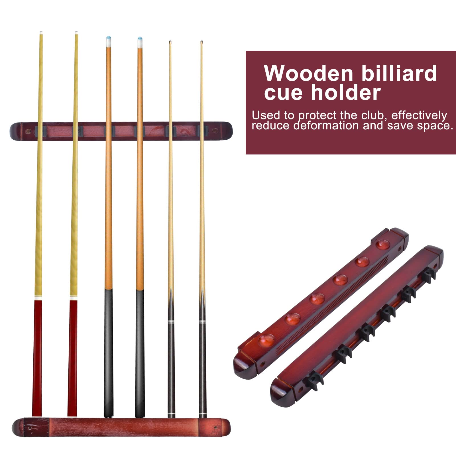 Tbest Zwembad Cue Rack Muur gemonteerd, Snooker Cue Rek, Zwembad Queue Rack Snooker Wandhouder Biljart Pool Cue Rack Hout Biljart Cue Pole Muur Montage Rack Sticks Houder Organizer Carrier Accessoire