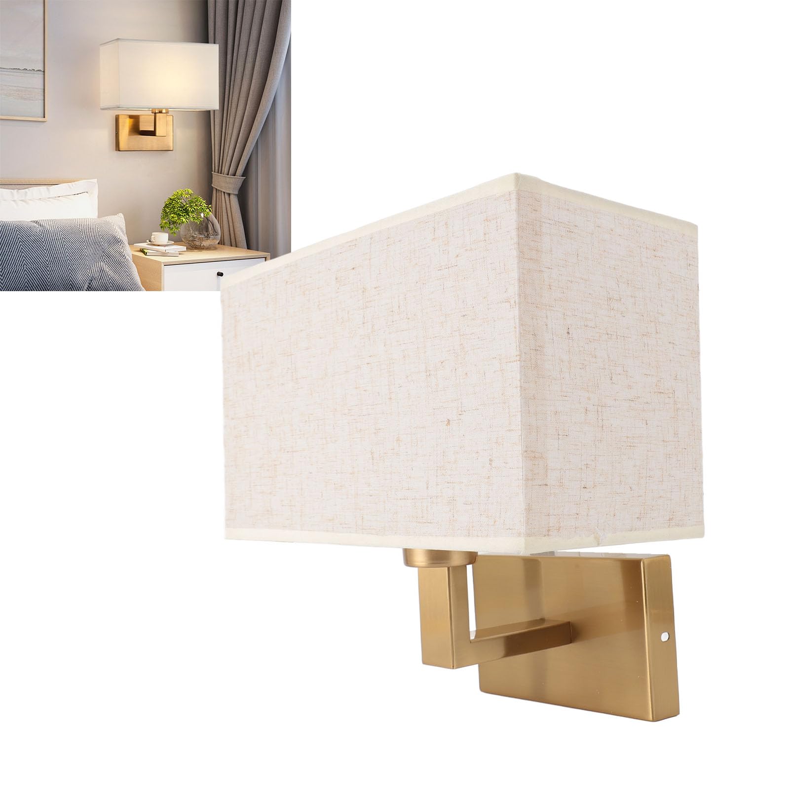 FTVOGUE Elegante Lampada da Parete in Lino e Ferro, Finitura Dorata, 28x14x17 cm, Applique Moderna per Interni, Camera da Letto, Soggiorno, E27, 40W