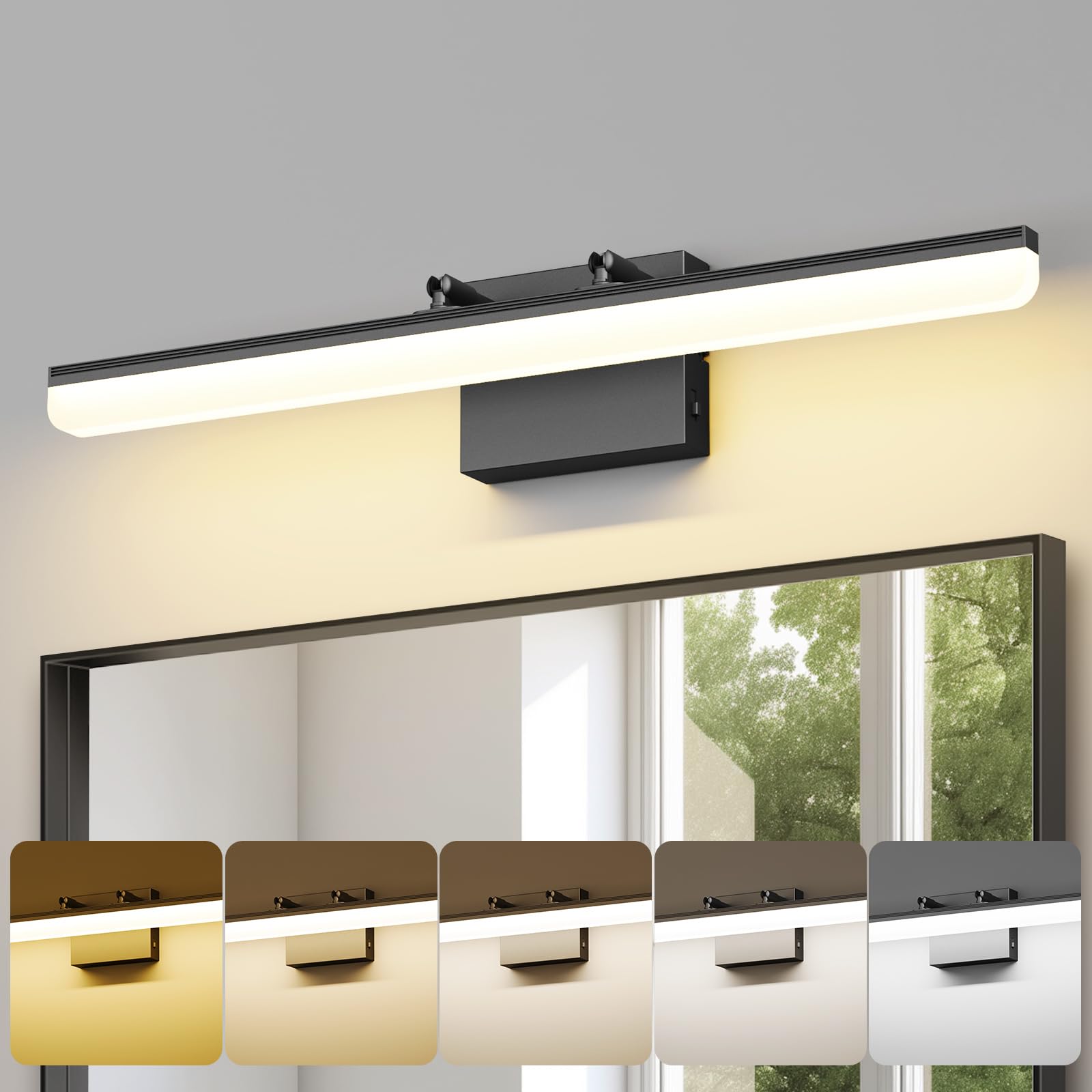 Schwarze Waschtischleuchte 61 cm, 18 W LED Badezimmer-Lichtleiste mit 5CCT, verstellbarem Winkel & ETL dimmbarem Treiber – Moderne Badezimmer-Waschtischleuchte für Spiegel, Puderzimmer