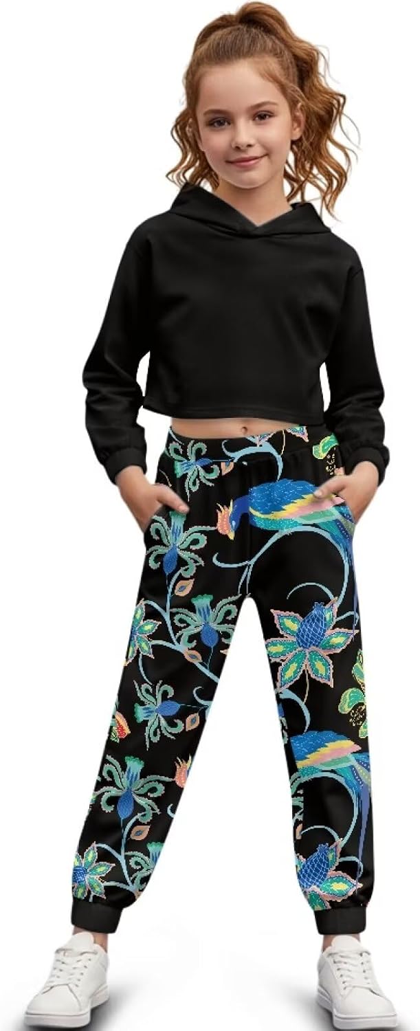 Girls Clothing Sets Cute Sweat Set Size 4-13 Fashion Animal Hoodie Kids Crop Top Tapered Pants Fall Winter Spring