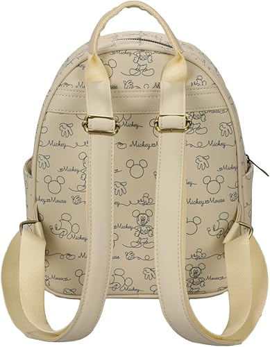 Miniatura 5 de Disney Mickey Mouse Line Art - Mochila blanca y dorada para mujer, Blanco
