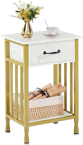 Miniatura 67 de VECELO Mesitas de noche, mesa auxiliar industrial/mesas auxiliares con cajón y estante de almacenamiento, mesitas de noche para dormitorio, sala de