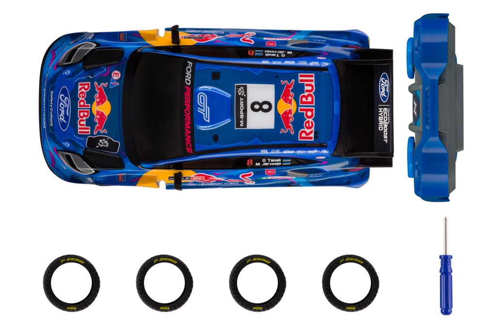 Nikko RC 10403 Red Bull M-Sport Ford Puma #8 Tänak 28 cm, realistyczne detale z dodatkowym zestawem opon i śrubokrętów, zdalnie sterowany 2,4 GHz, zasięg 30 m, od 6 lat, niebieski