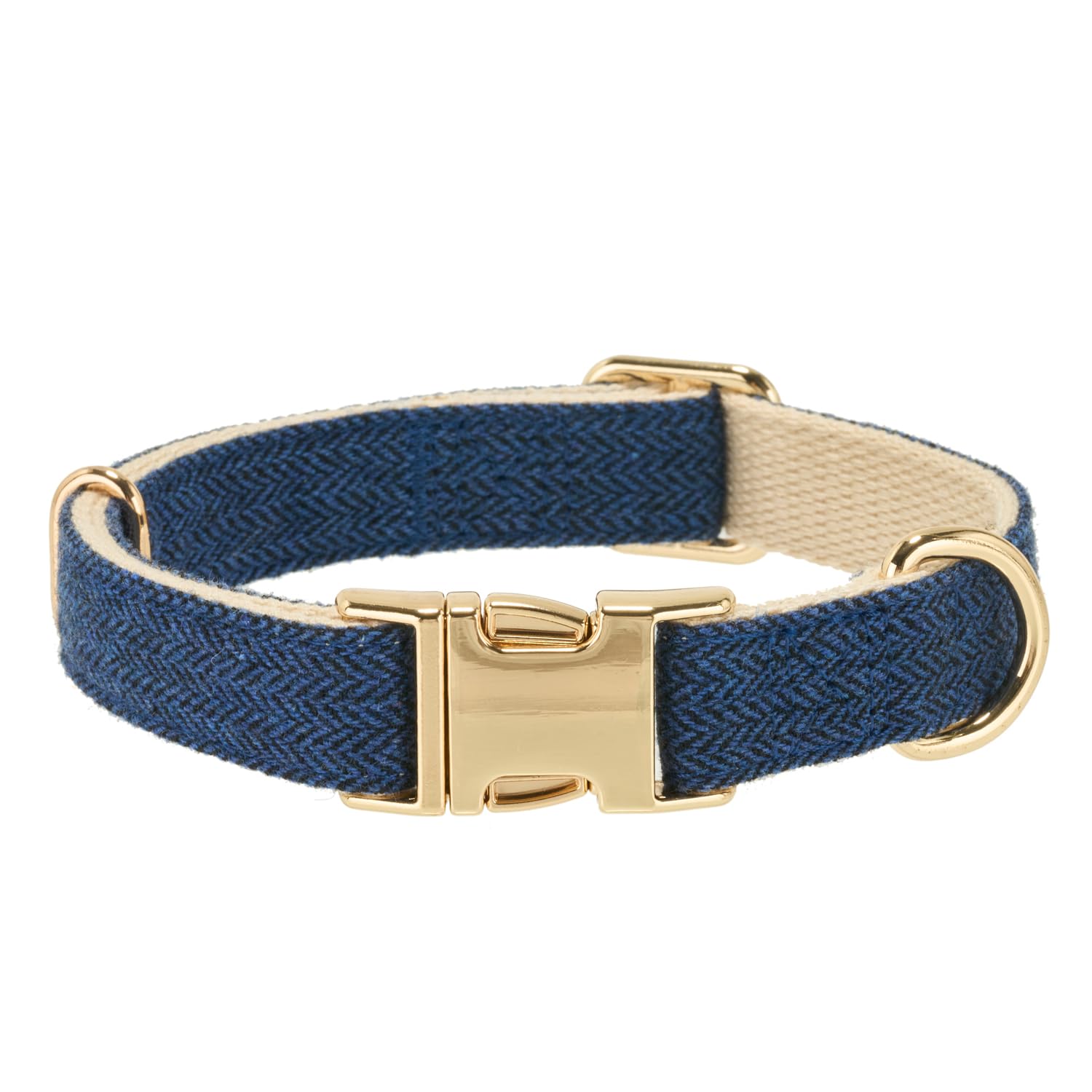 Petiry Herringbone Dog Collar with Metal Buckle,Elegant Cotton Lining Tweed Pet Collars for Puppy Small Dogs Neck 25-38cm,Navy Blue — image 1