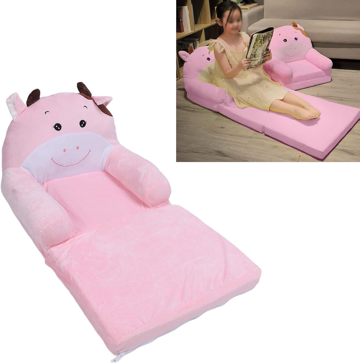 Foldable Kids Sofa Bed 2 in 1 Convertible Couch for Boys and Girls, Soft Plush Folding Sofa with Removable Washable Cover, Comfortable for Playroom Bedroom