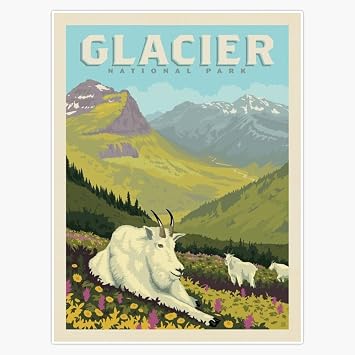 Glacier National Park Mountain Goats Wildlife Vintage Travel Poster Style Nature Outdoor Adventure 5" Vinyl Decal Bumper Sticker