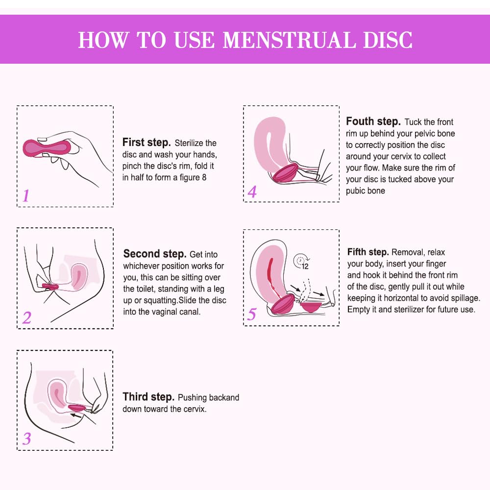 LUFEIS Dysk menstruacyjny, 2 sztuki Dysk menstruacyjny, Wielokrotnego użytku dysk menstruacyjny, Kubek menstruacyjny z silikonu, dla wszystkich natężeń przepływu, Bezpieczny podczas sportu i pływania