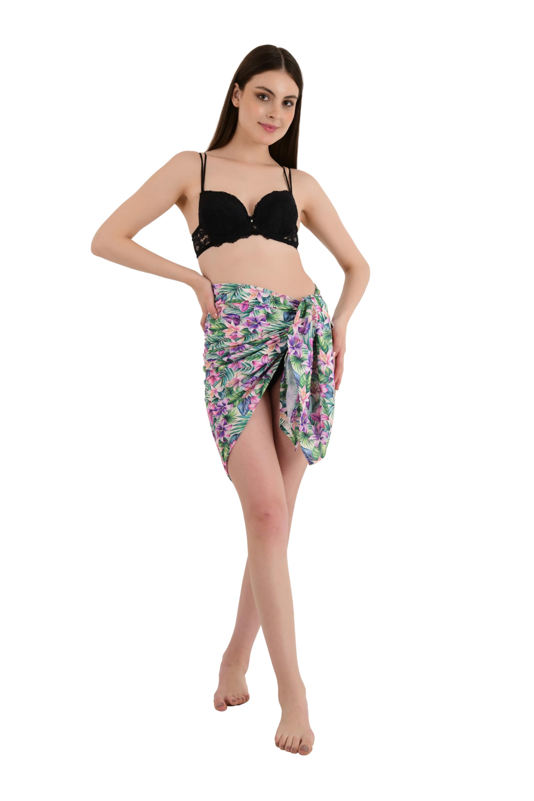 Short Sarong Cover up for Women - Floral Beach Wrap Skirt, Lighweight Rayon Bikini Cover up, Swimwear Resort Wear (48" X 42")-image-28