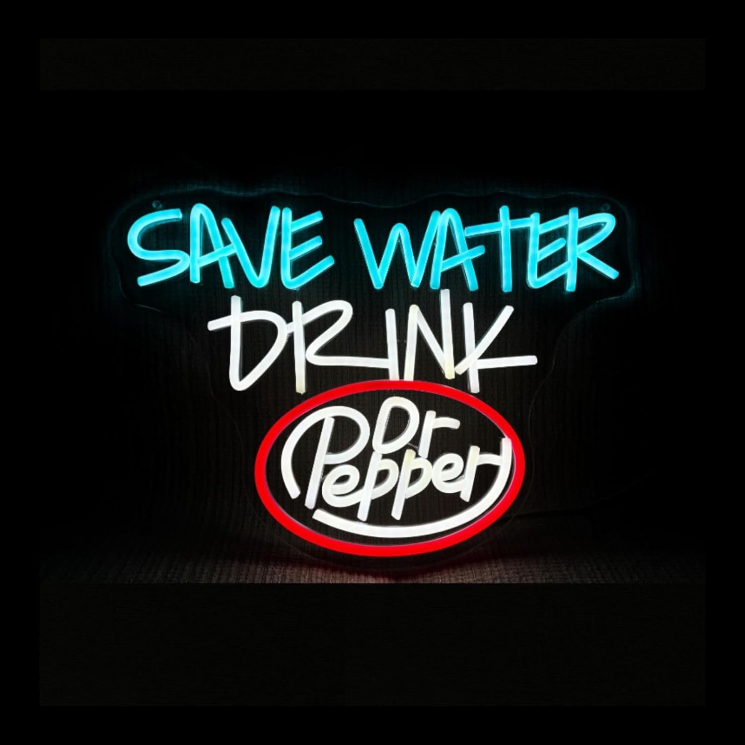 Retro Soda Neon Sign – “Save Water Drink” LED Light, Happy Soda-Themed Neon Light - Adjustable Brightness, Ice Blue/White/Red, Perfect for Party Decoration, Bars, Home Decor Man Cave、Holiday Gifts